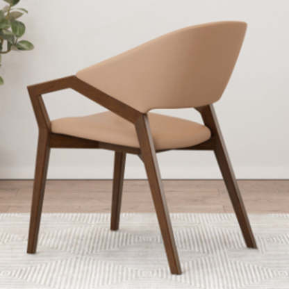 Minimalist Leather Wood Curved Dining Chair