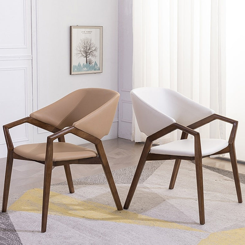 Minimalist Leather Wood Curved Dining Chair