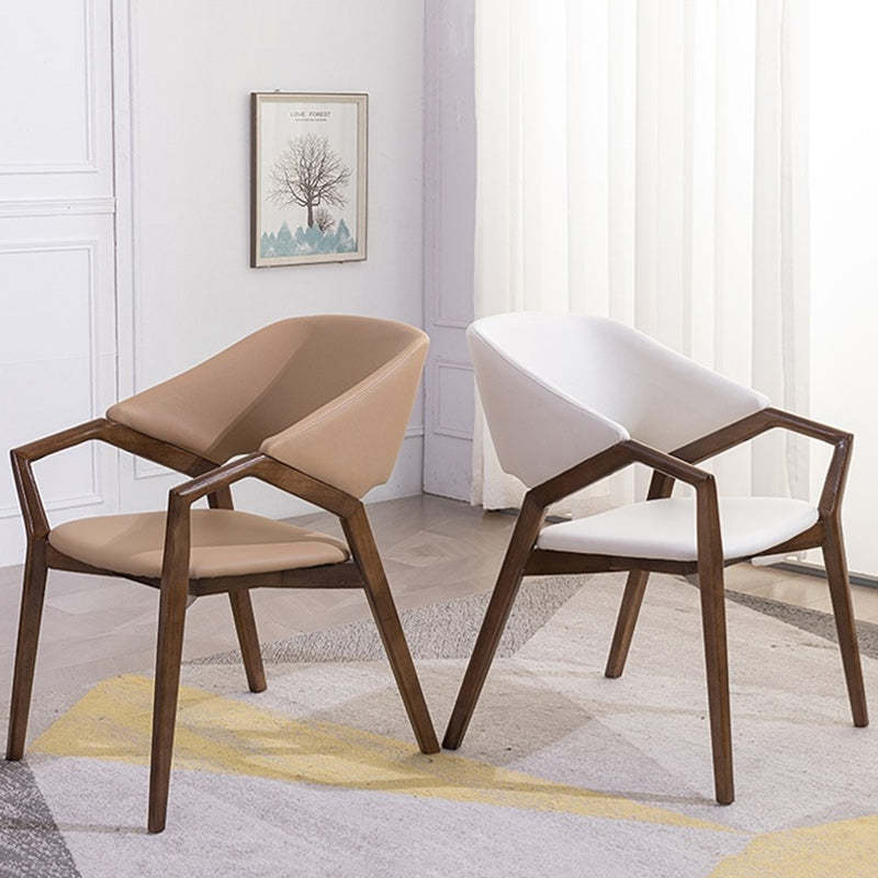 Minimalist Leather Wood Curved Dining Chair