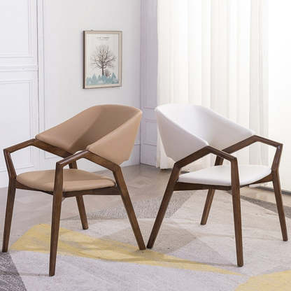Minimalist Leather Wood Curved Dining Chair