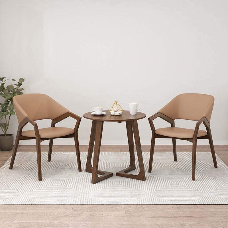 Minimalist Leather Wood Curved Dining Chair