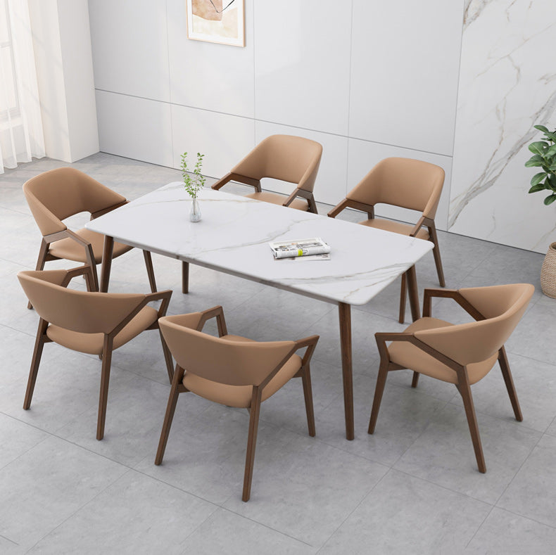 Minimalist Leather Wood Curved Dining Chair