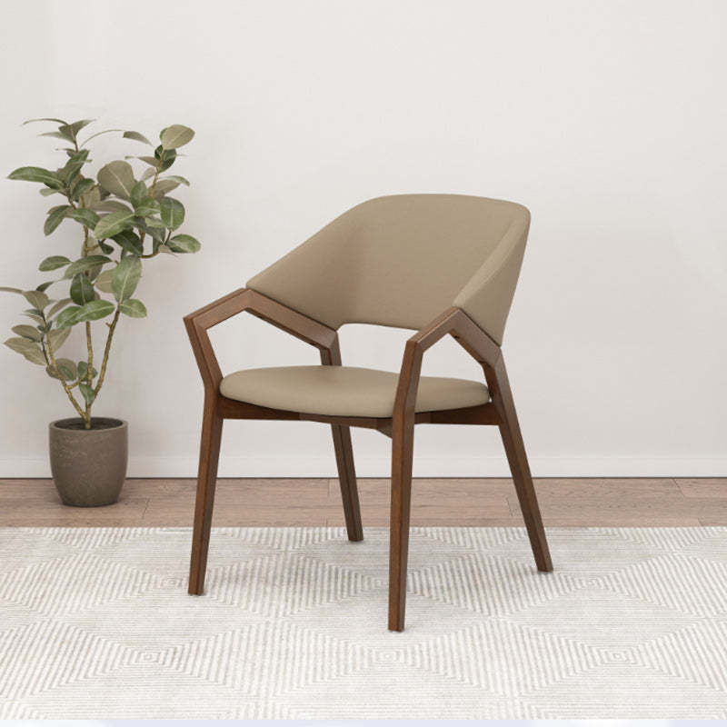 Minimalist Leather Wood Curved Dining Chair