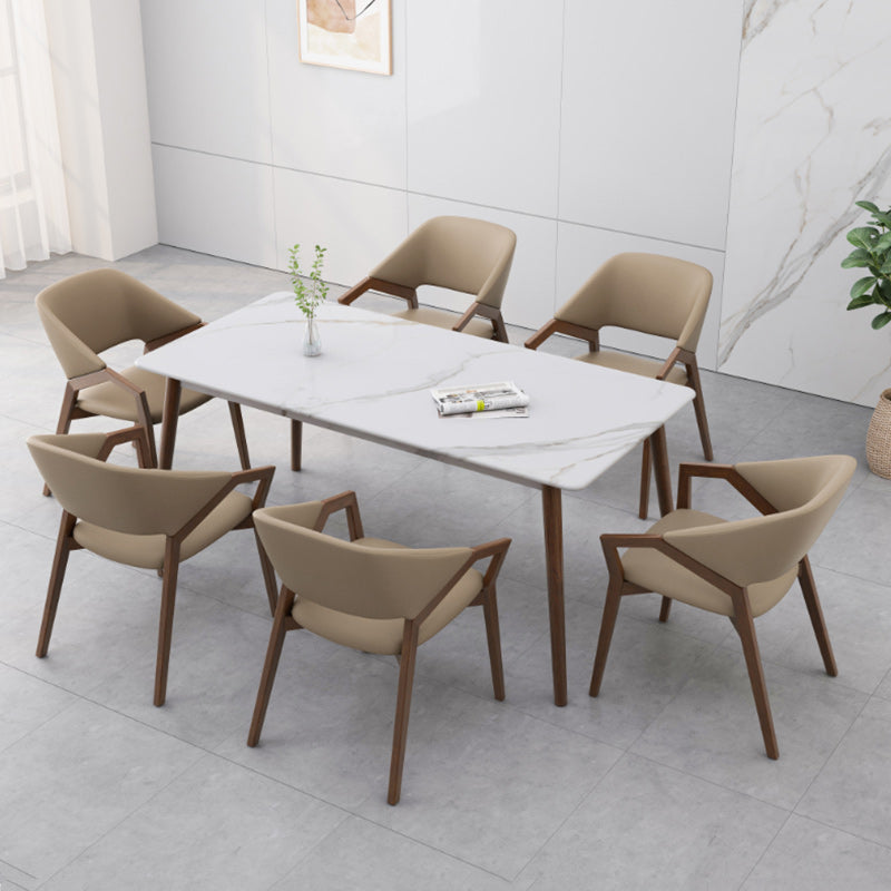 Minimalist Leather Wood Curved Dining Chair