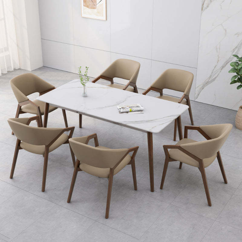 Minimalist Leather Wood Curved Dining Chair