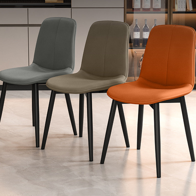 Minimalist Leather Carbon Steel Dining Chair — Gray