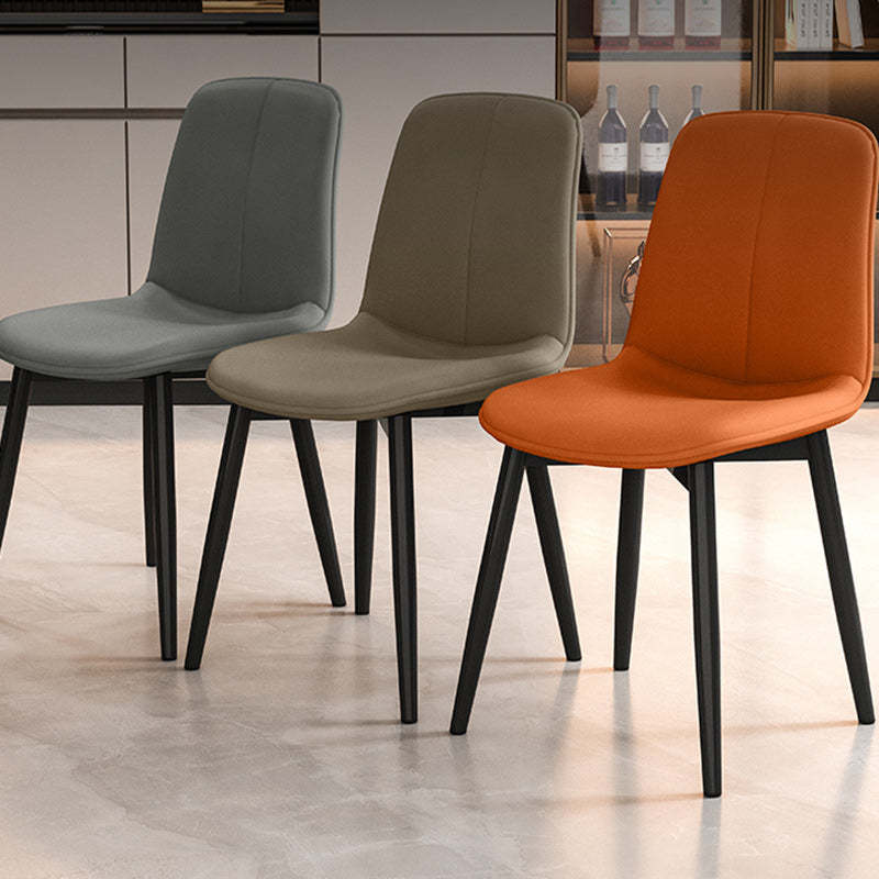 Minimalist Leather Carbon Steel Dining Chair — Gray
