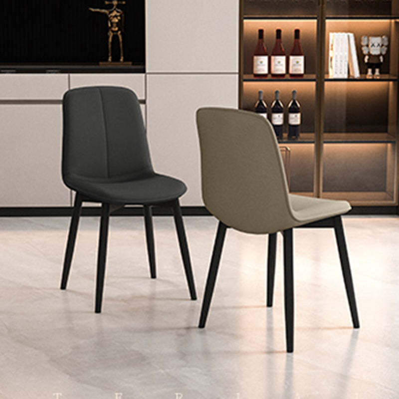 Minimalist Leather Carbon Steel Dining Chair — Beige