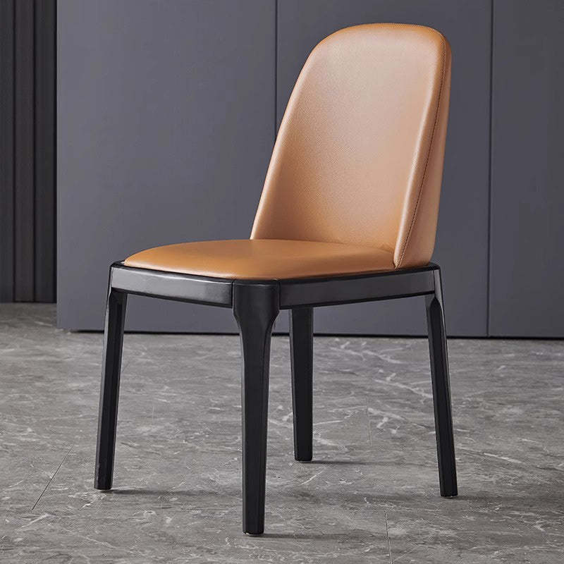 Nordic Leather Wood Curved Dining Chair