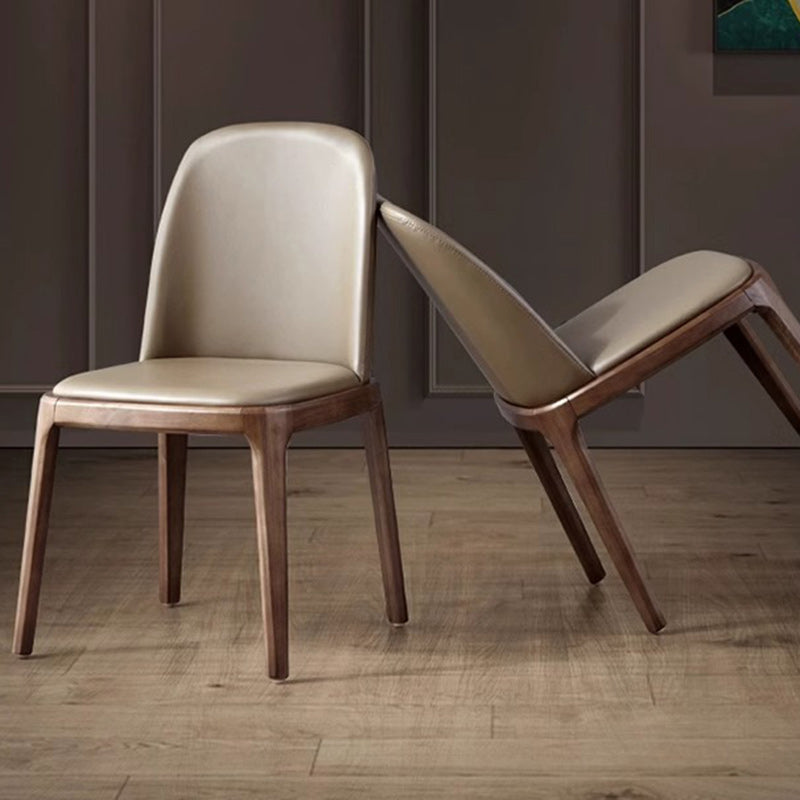 Nordic Leather Wood Curved Dining Chair