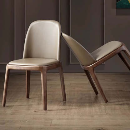 Nordic Leather Wood Curved Dining Chair