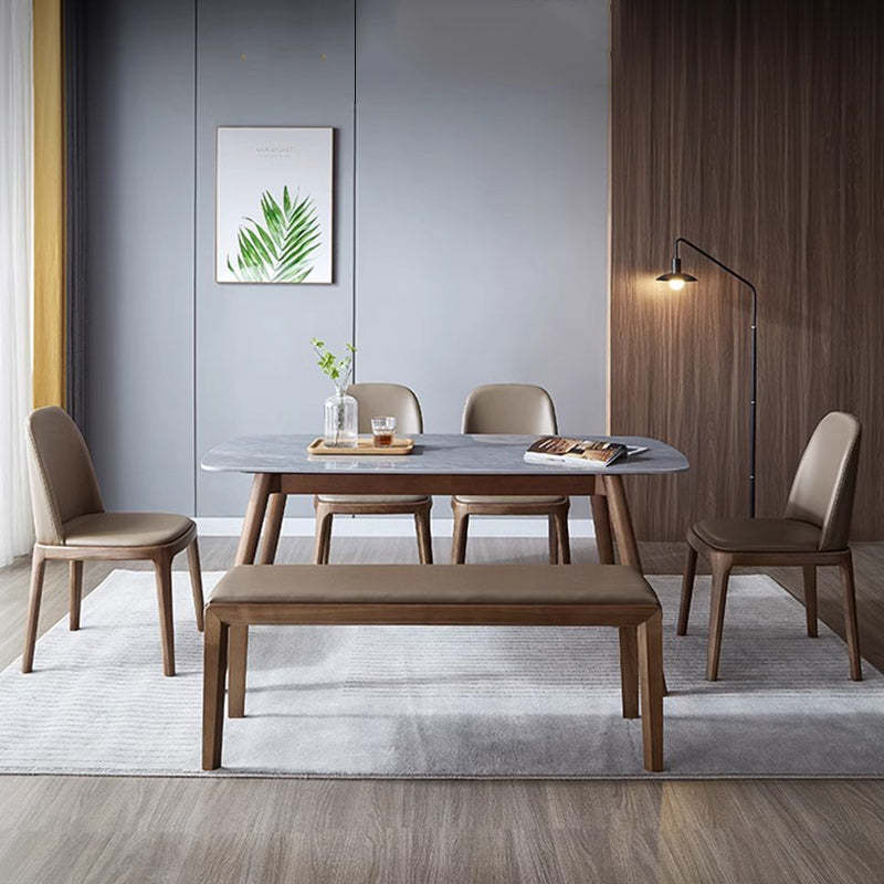 Nordic Leather Wood Curved Dining Chair