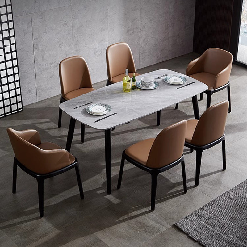 Nordic Leather Wood Curved Dining Chair