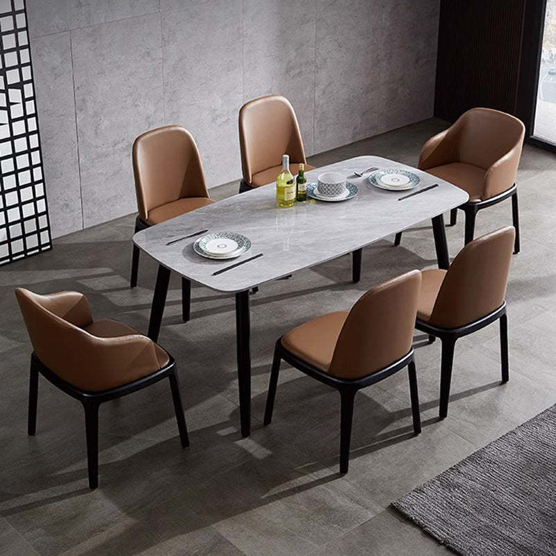Nordic Leather Wood Curved Dining Chair