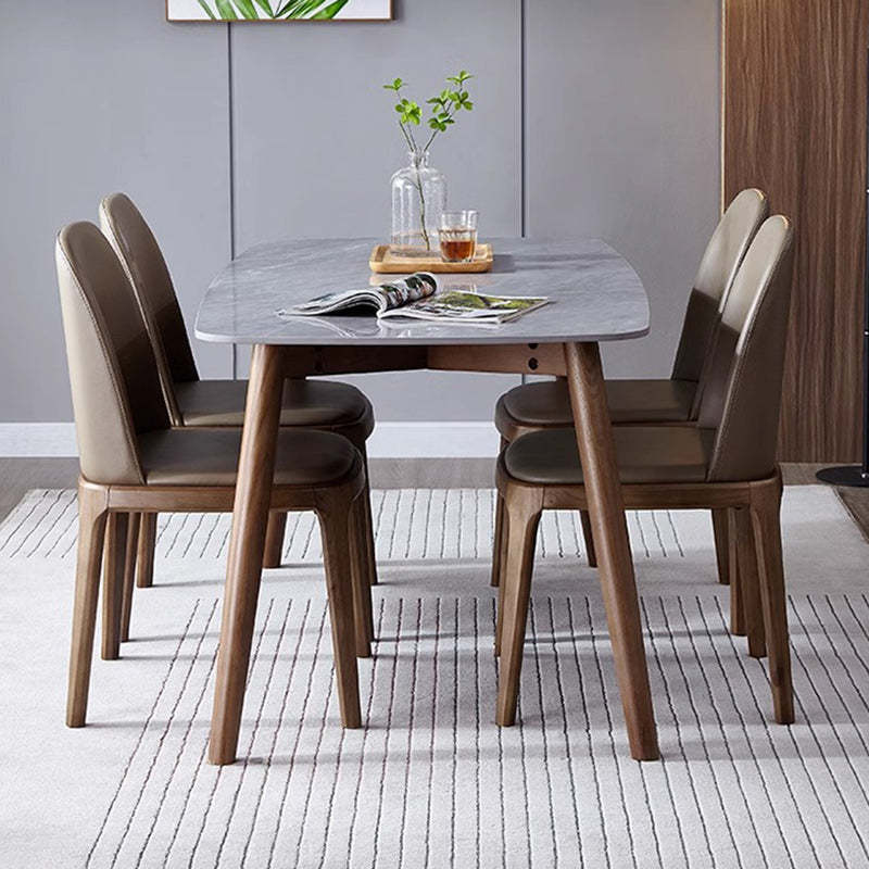 Nordic Leather Wood Curved Dining Chair