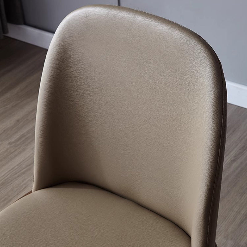 Nordic Leather Wood Curved Dining Chair — Beige Seat + Walnut Frame