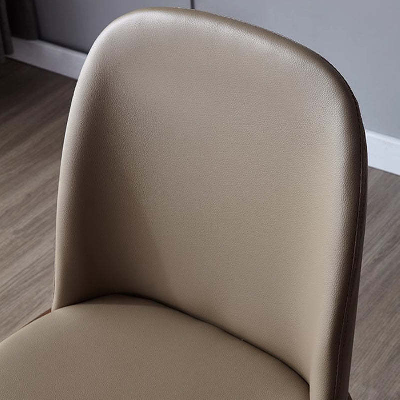 Nordic Leather Wood Curved Dining Chair — Beige Seat + Walnut Frame