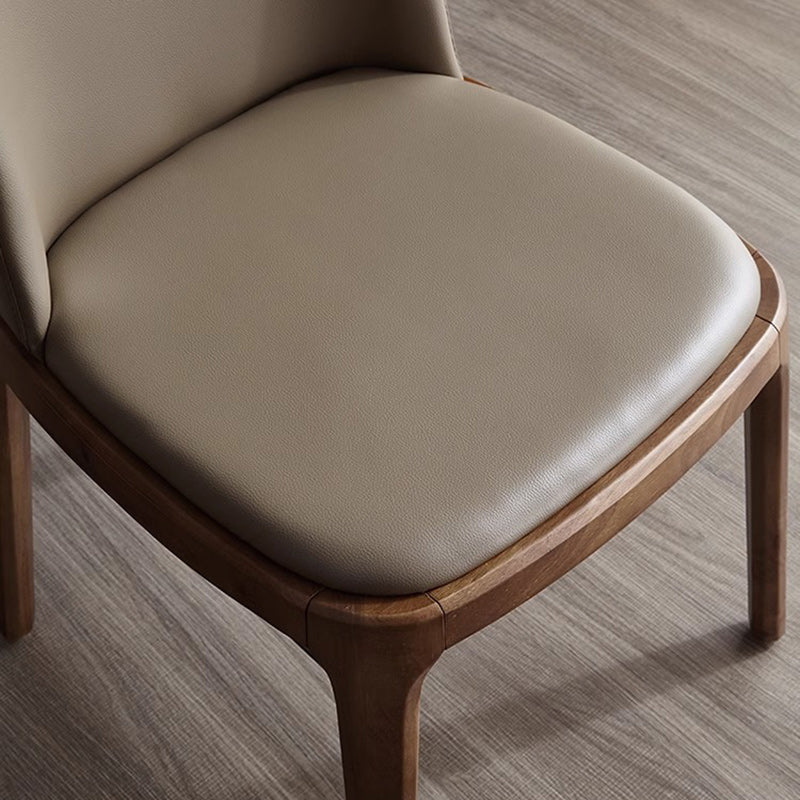 Nordic Leather Wood Curved Dining Chair — Brown Seat + Black Frame