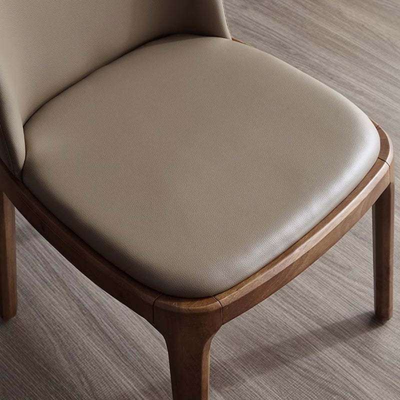 Nordic Leather Wood Curved Dining Chair — Brown Seat + Black Frame