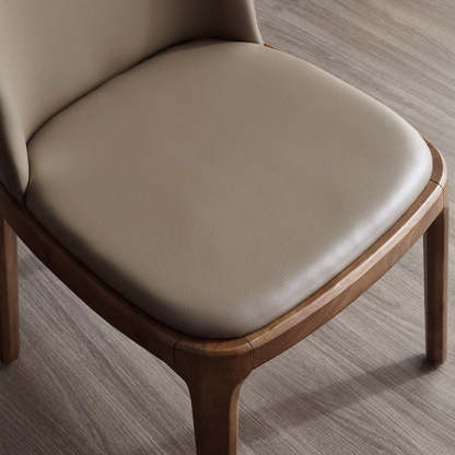 Nordic Leather Wood Curved Dining Chair — Brown Seat + Black Frame