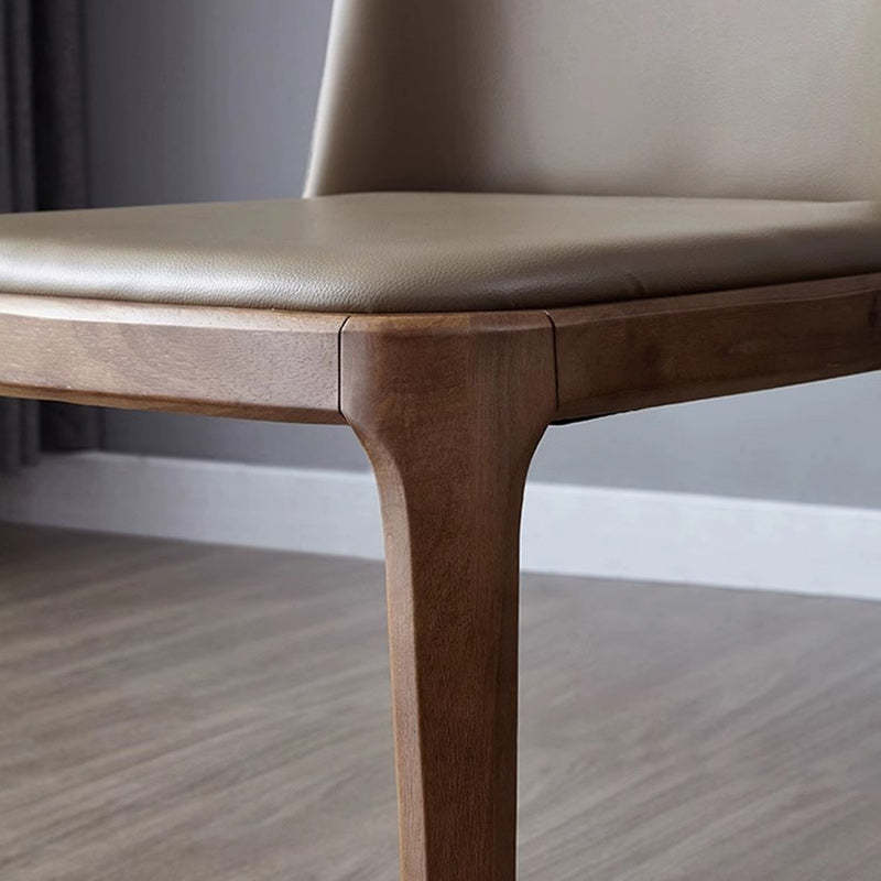 Nordic Leather Wood Curved Dining Chair — Gray Seat + Black Frame