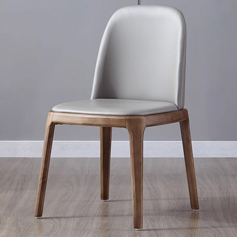 Nordic Leather Wood Curved Dining Chair — White Seat + Black Frame