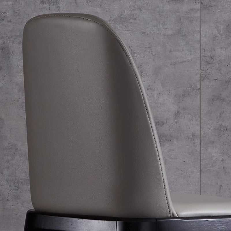Nordic Leather Wood Curved Dining Chair — Khaki Seat + Black Frame