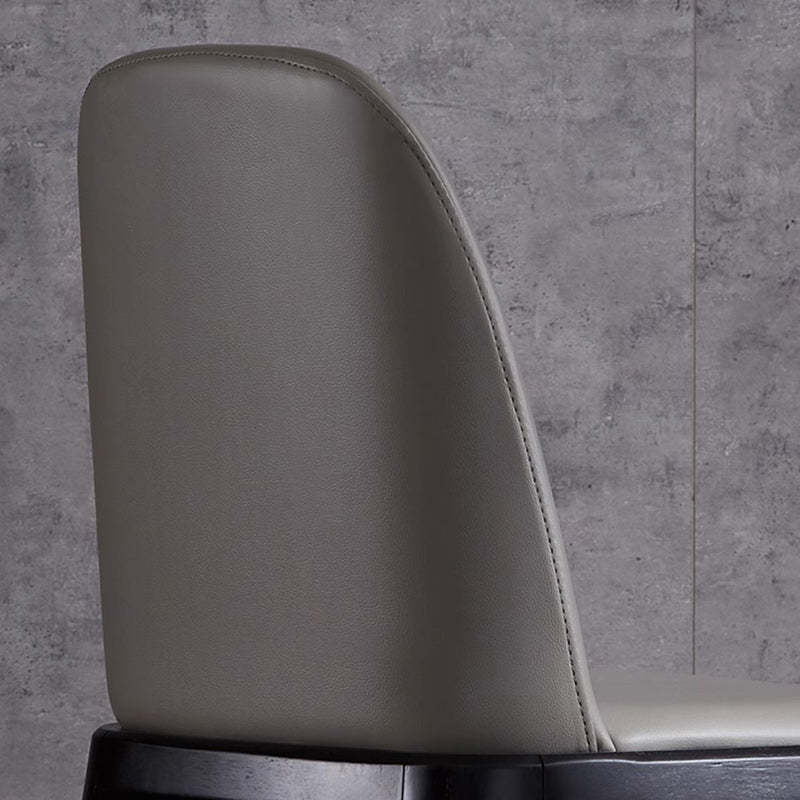 Nordic Leather Wood Curved Dining Chair — Khaki Seat + Black Frame