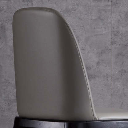 Nordic Leather Wood Curved Dining Chair — Khaki Seat + Black Frame