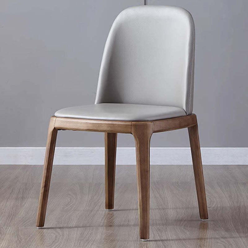 Nordic Leather Wood Curved Dining Chair — White Seat + Black Frame