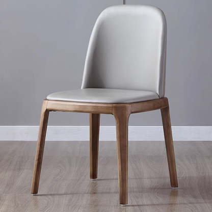 Nordic Leather Wood Curved Dining Chair — White Seat + Black Frame