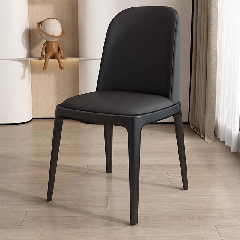 Nordic Leather Wood Curved Dining Chair — Gray Seat + Walnut Frame