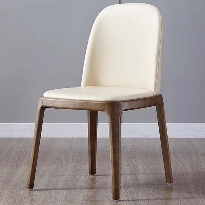 Nordic Leather Wood Curved Dining Chair — Beige Seat + Wood Color Frame