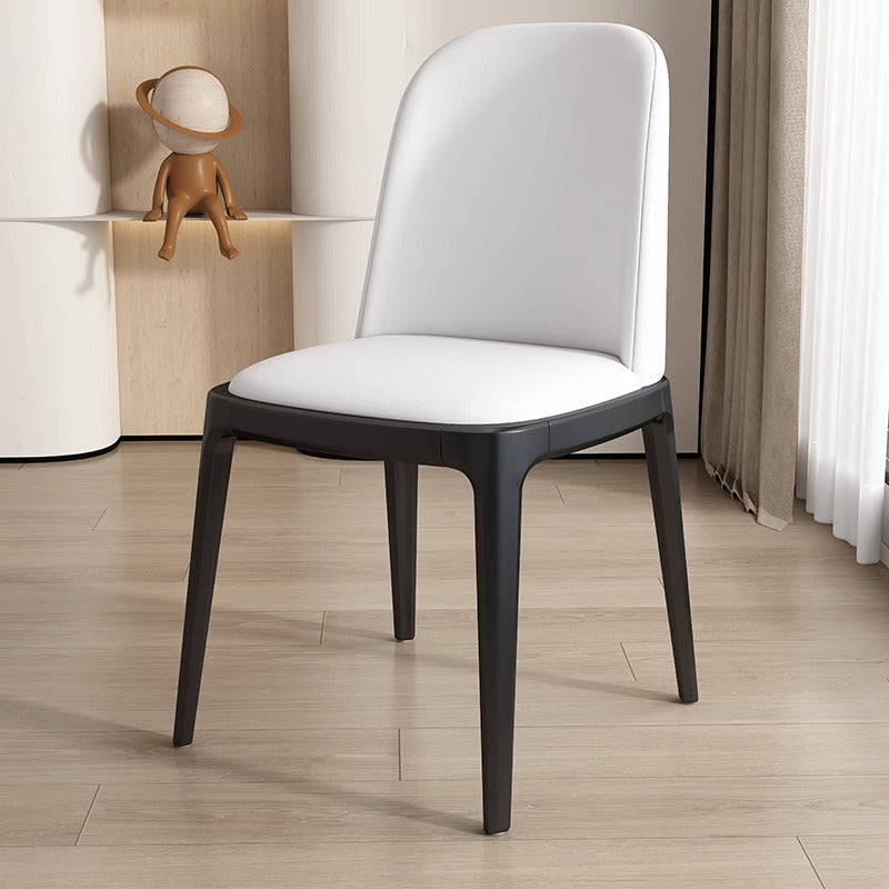 Nordic Leather Wood Curved Dining Chair — Light Khaki Seat + Black Frame