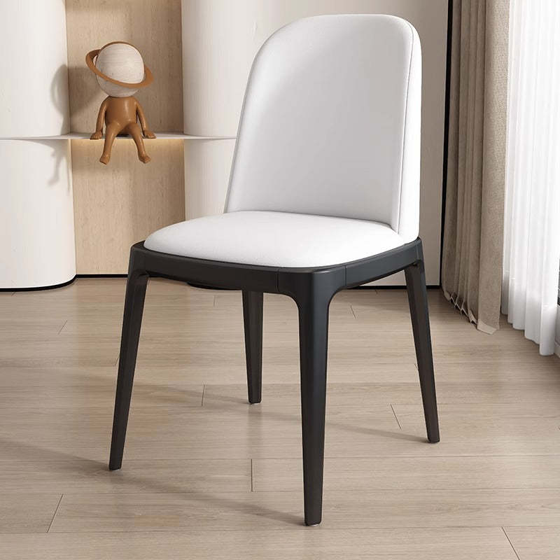 Nordic Leather Wood Curved Dining Chair — Light Khaki Seat + Black Frame