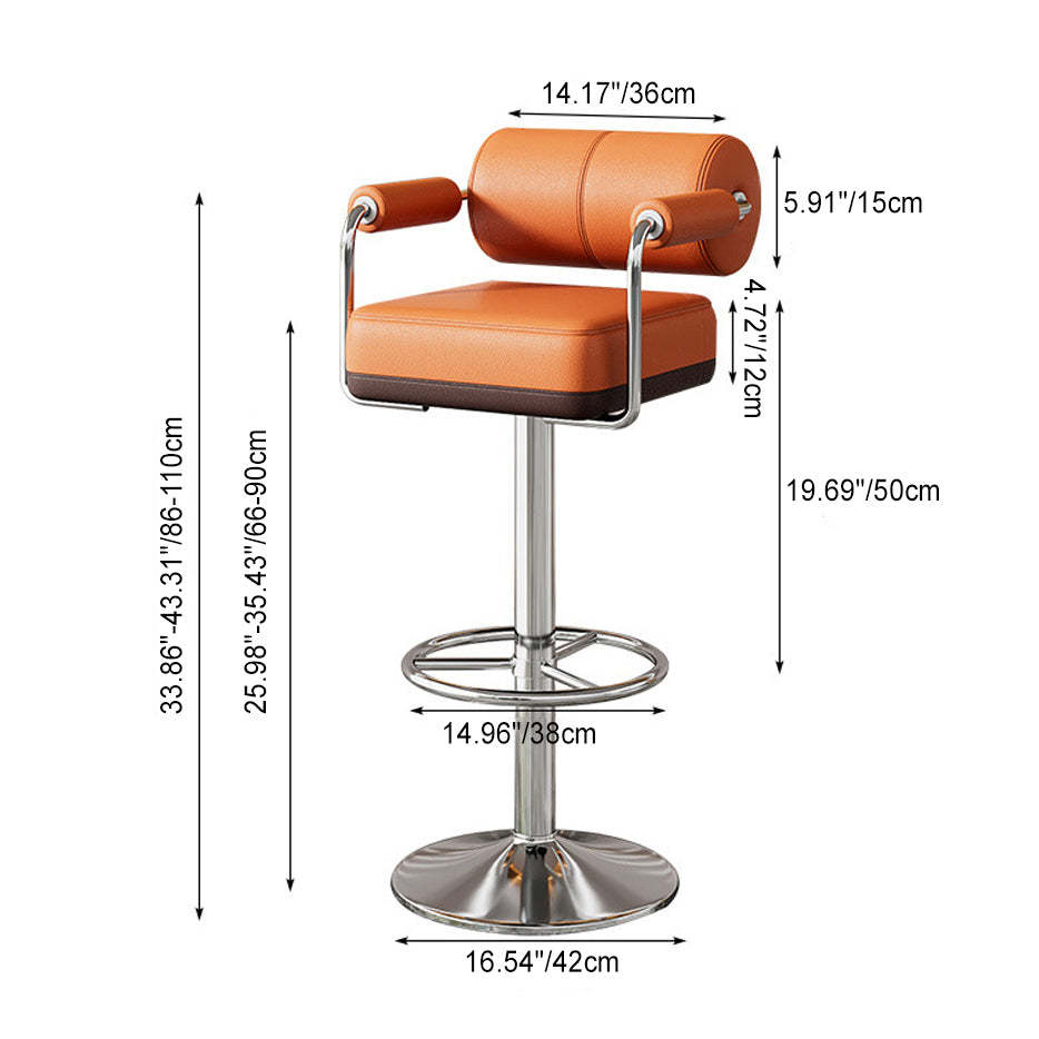 Minimalist Leather Metal Cylinder Backrest Bar Stool — Gray