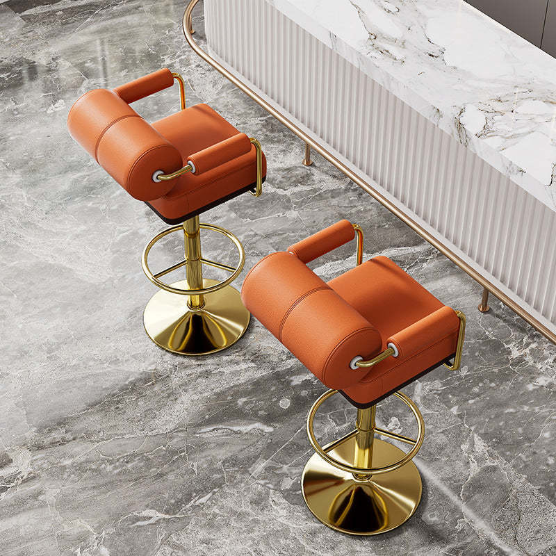 Minimalist cylinder backrest gray bar & counter stools in metal — Orange