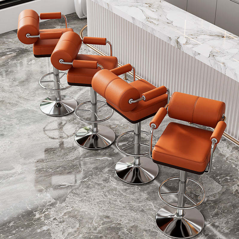 Minimalist Leather Metal Cylinder Backrest Bar Stool