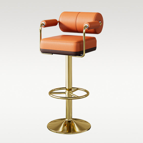 Minimalist Leather Metal Cylinder Backrest Bar Stool
