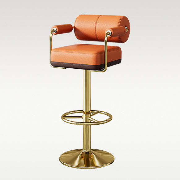 Minimalist Leather Metal Cylinder Backrest Bar Stool