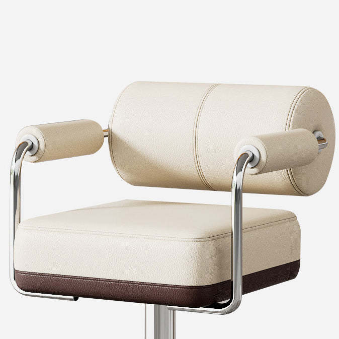 Minimalist Leather Metal Cylinder Backrest Bar Stool