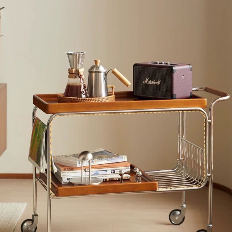 Retro Wooden Stainless Steel Dining Cart