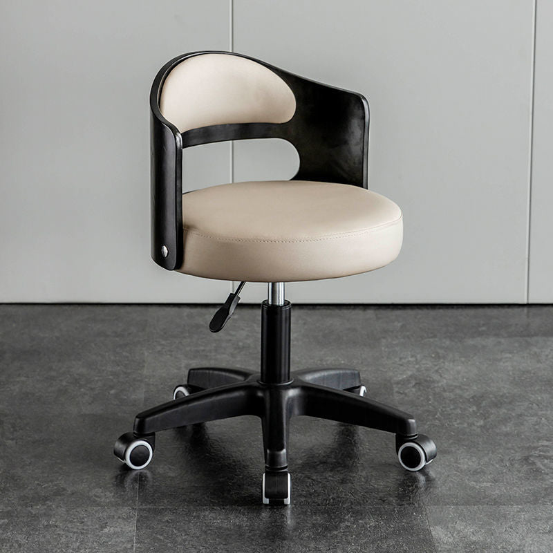 Minimalist Round Upholstered Leather Bar Stool — Brown Frame + Green Seat