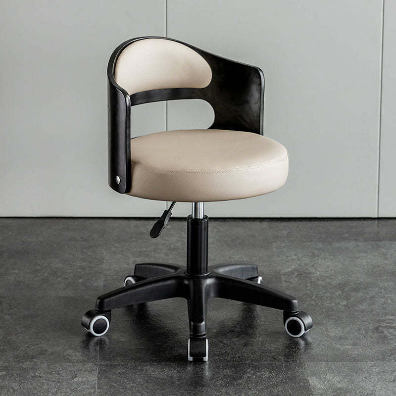 Minimalist Round Upholstered Leather Bar Stool — Brown Frame + Green Seat