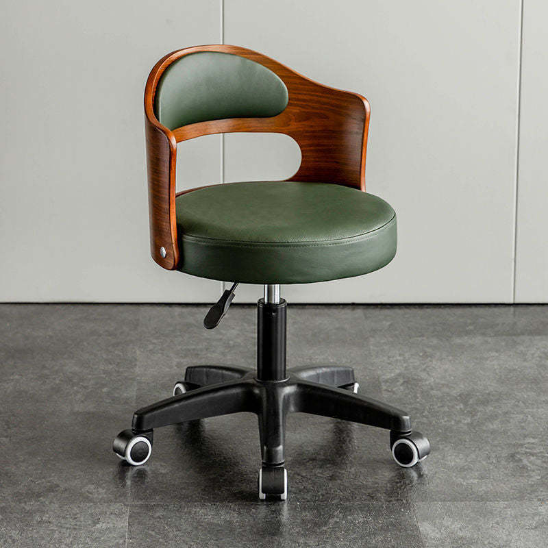 Minimalist Round Upholstered Leather Bar Stool — Black Frame + Green Seat