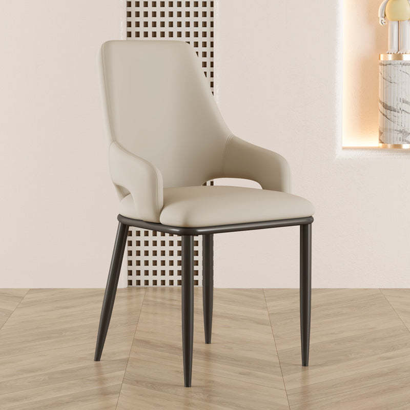 Scandinavian Curved Square Leather Carbon Steel Chair — Dark Gray