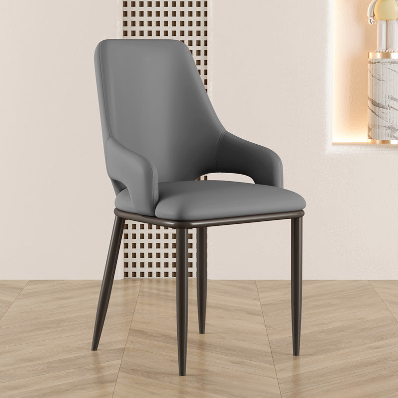 Scandinavian Curved Square Leather Carbon Steel Chair — Light Gray