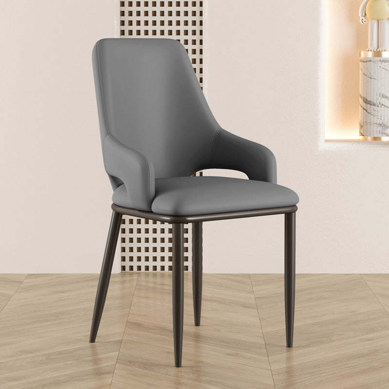 Scandinavian Curved Square Leather Carbon Steel Chair — Light Gray