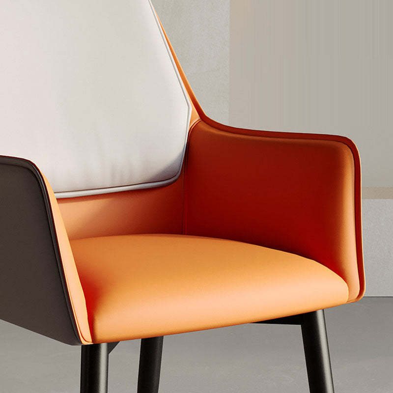 Contemporary Leather Carbon Steel Chair — Brown
