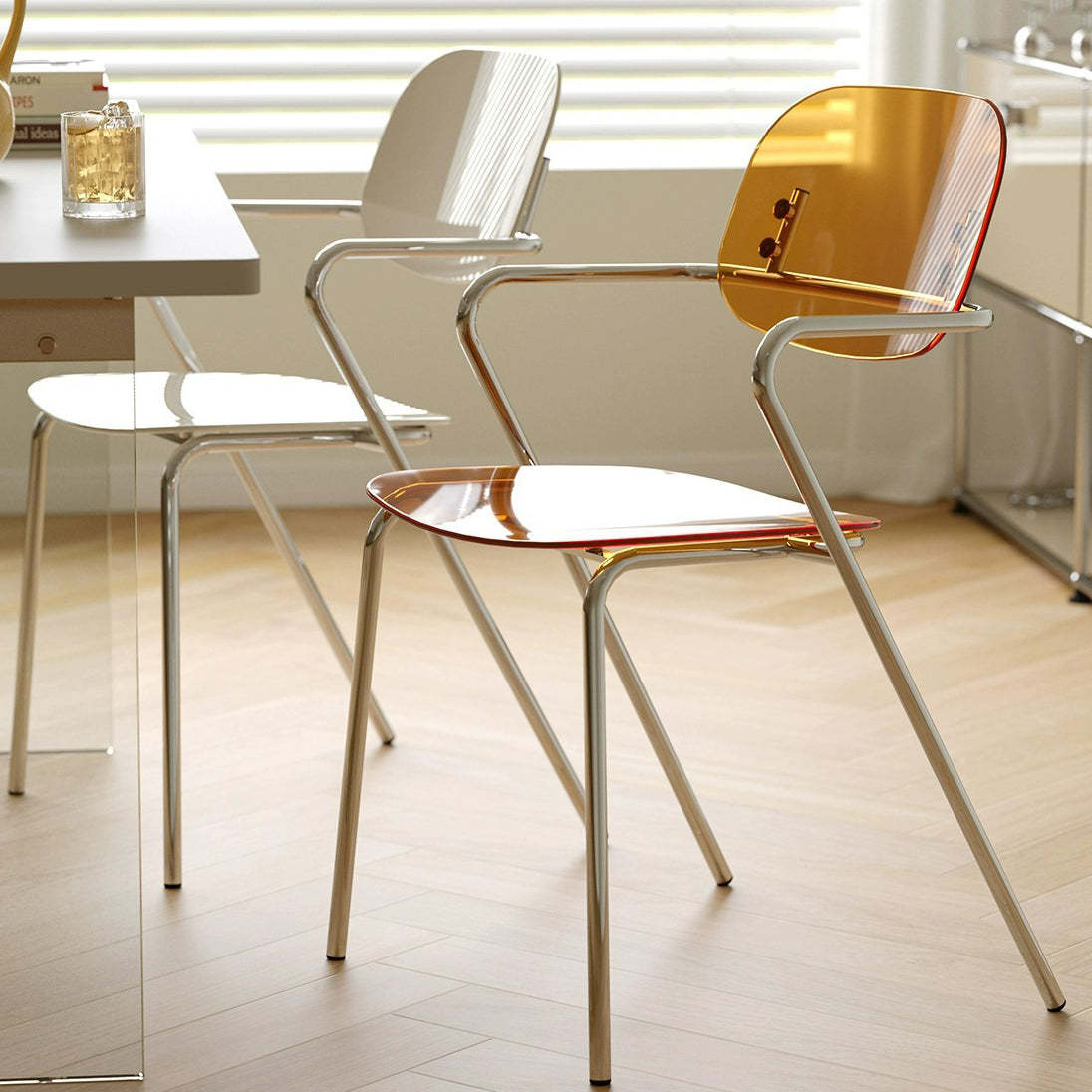 Minimalist Acrylic Iron Armchair — Amber